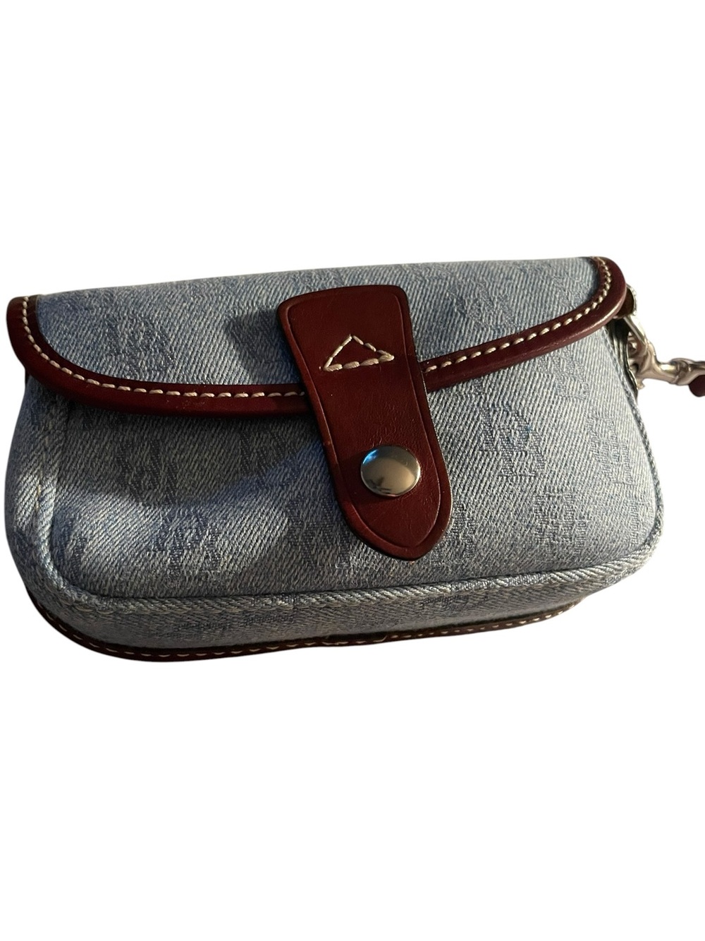 Vintage Dooney & Bourke Denim DB Monogram Flap Wristlet Pouch Y2K